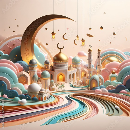 ramadan, eid al-fitr, nuzul al-Quran background. with copy space. greeting card AI generative