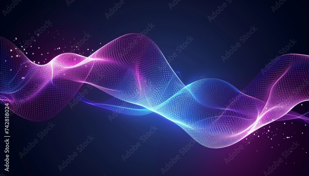 Neon wallpaper with dynamic lines on black background, fluorescent ribbon light trajectory.