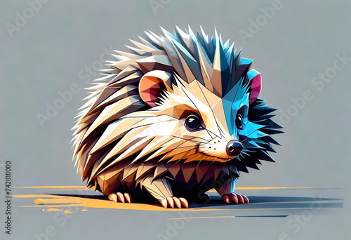 A low poly artwork, cute hedgehog.