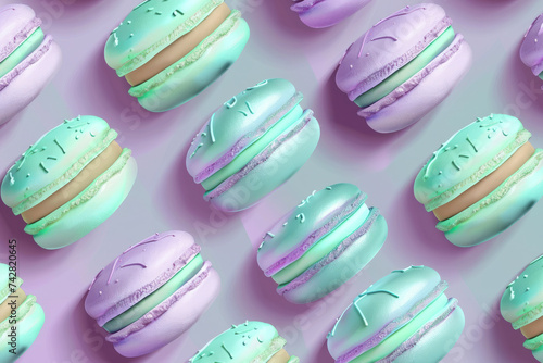 Wallpaper Mural A seamless pattern with pastel macarons, their colors pastel green and lavender colors on a matching colored background. beauty effects, 2D, high contraste, high quality Torontodigital.ca