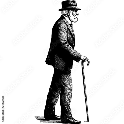 Vintage Old Man With Cane