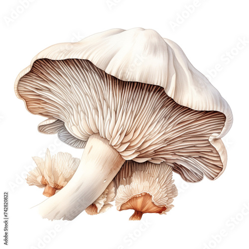 oyster mushroom clipart, watercolor, hand drawn, on a white background сreated with Generative Ai