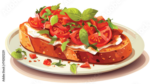 Bruschetta with tomato and basil vector illustration