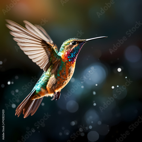 Close-up of a hummingbird in mid-flight. © Cao