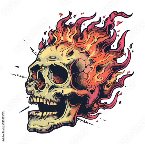 skull on fire flames illustration