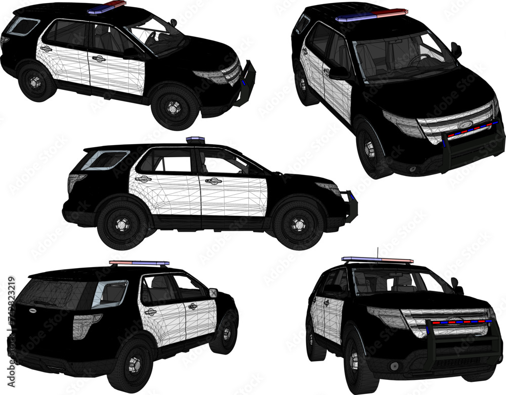 vector sketch design illustration of a 4 wheel drive police service car