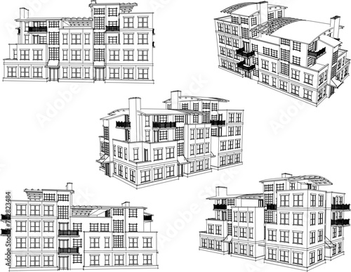 vector sketch design illustrator architectural drawing of apartment building hotel villa