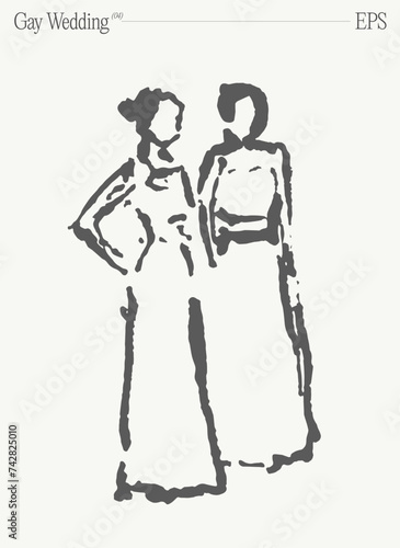 Gay wedding. Hand drawn vector illustration, sketch.