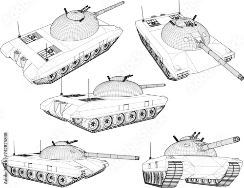 Vector sketch illustration design drawing of battle tank car with cannon