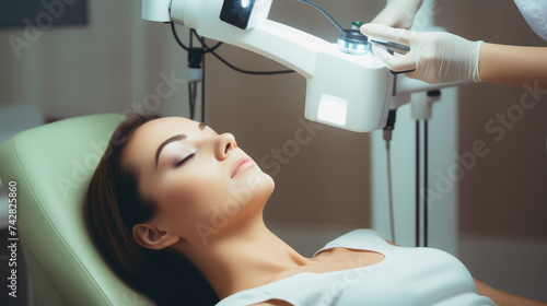 laser vision correction, woman undergoing eye surgery, clinic, hospital, treatment, optics, surgery, cosmetology, beauty salon, medicine, technology, device, equipment