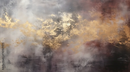 Closeup of abstract rough dark gold burgundy art painting texture, with oil acrylic brushstroke, pallet knife paint on canvas, geometric spatula technique