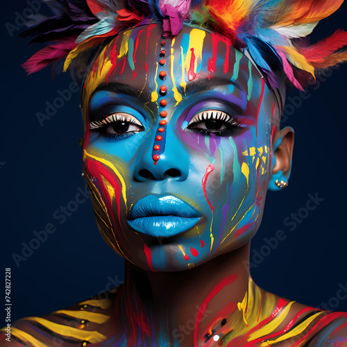 Portrait of a person with vibrant face paint.