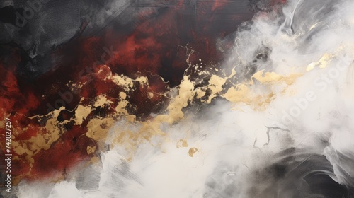 Closeup of abstract rough dark gold burgundy art painting texture, with oil acrylic brushstroke, pallet knife paint on canvas, geometric spatula technique