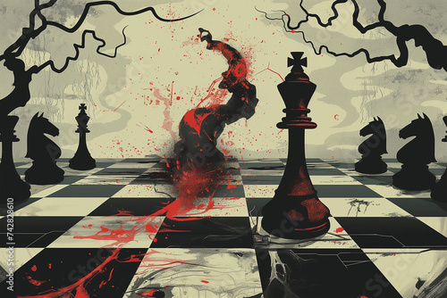 chess board with the patient as a pawn and other pieces as menacing figures that portray the patient’s sense of powerlessness, manipulation, and threat