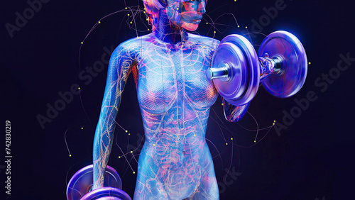 Abstract illustration of a woman with weights