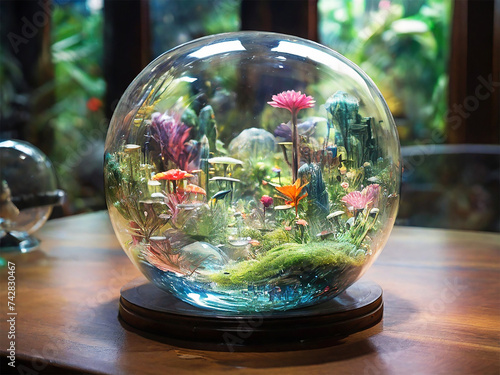 soap bubbles in a glass. garden inside crystal glass