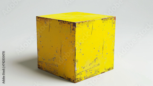Yellow Cube 3D illustration, render. Simple cube on a white background.