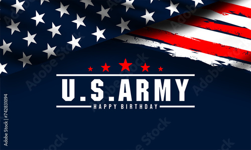 U.S. Army Birthday June 14. design with american flag and patriotic stars. Poster, card, banner, U. S. ARMY BIRTHDAY background design photo