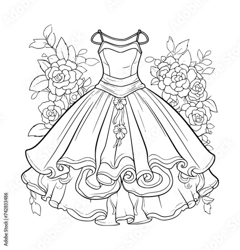 Wedding dress illustration coloring book - coloring pages