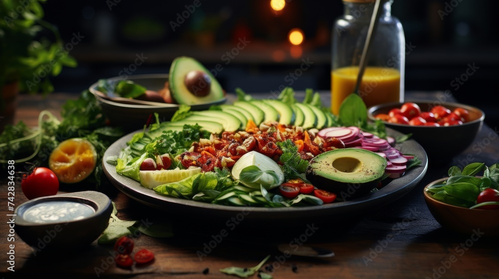 Plate of Salad on Wooden Table