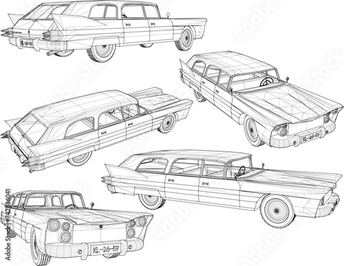vector sketch illustration design of an old classic vintage limousine car