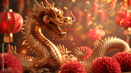 Chinese Happy New Year dragon background © Aliyah