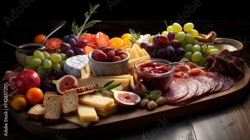 Assorted Food Spread on Wooden Platter