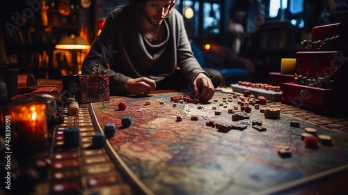 Man Playing Board Game at Table