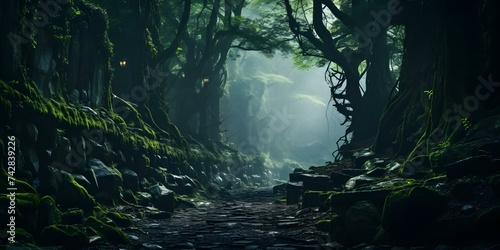 Ancient forest with towering trees and deep roots timeless guardians of nature. Concept Nature  Ancient Forest  Tall Trees  Deep Roots  Timeless Guardians