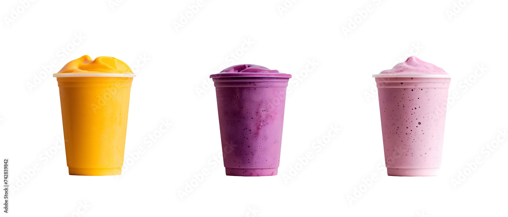 Set of assorted smoothies isolated on white or transparent background. Set of assorted smoothies isolated on white or transparent background.
