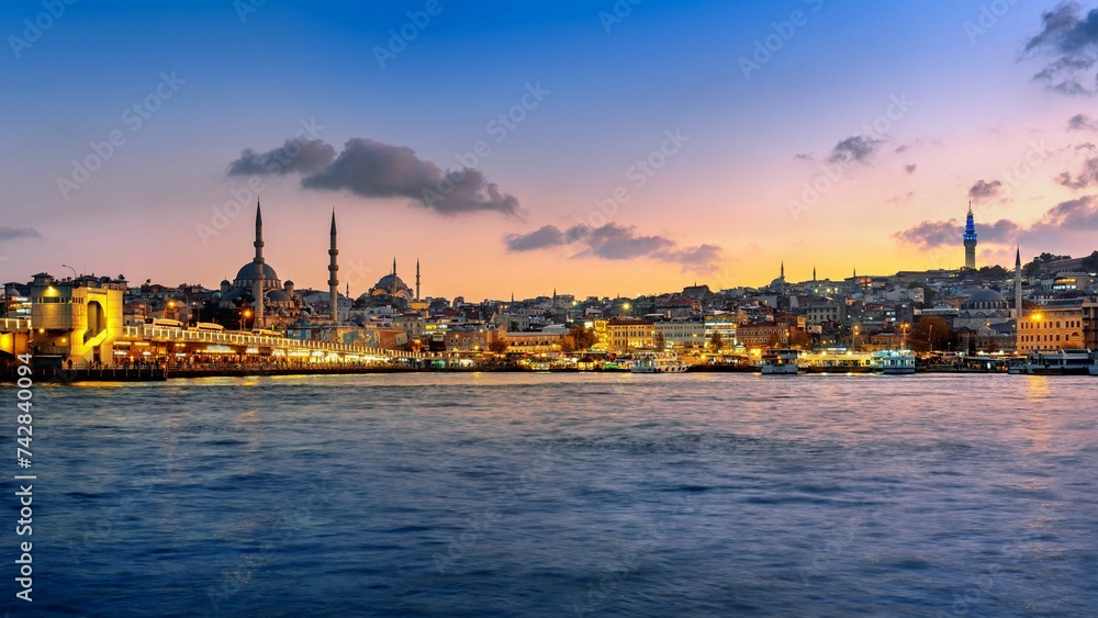 Panoramic Istanbul City Twilight Turkey