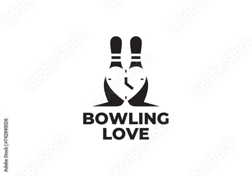 love time and bowling club sport logo design concept