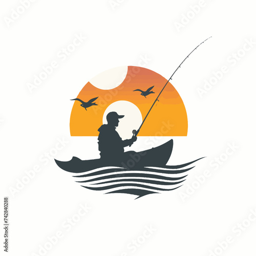 Simple fishing logo design element on white background Generative Ai