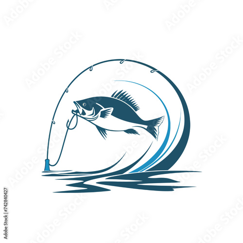 Simple fishing logo design element on white background Generative Ai