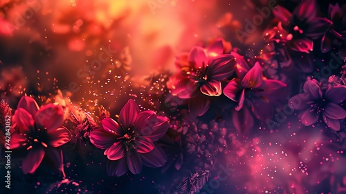 Abstract flower background wallpaper, beautiful poster design, flowers, neon colors, colorful, watercolor, wide screen