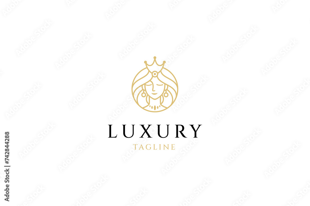 woman queen luxury line art logo design woman queen luxury line art logo design