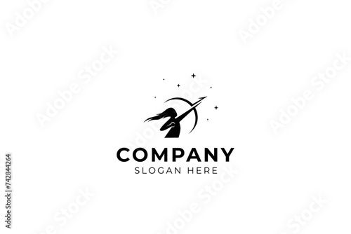 Woman archer logo design in flat silhouette style