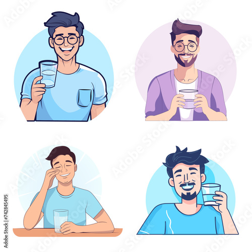 Smiling man drinking from a glass on a white background