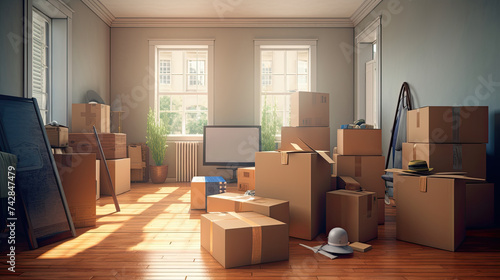 Cardboard boxes, potted plants and household items