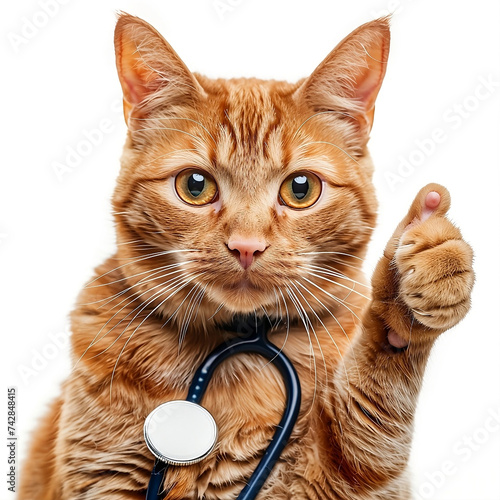 Red cat with stethoscope around the neck