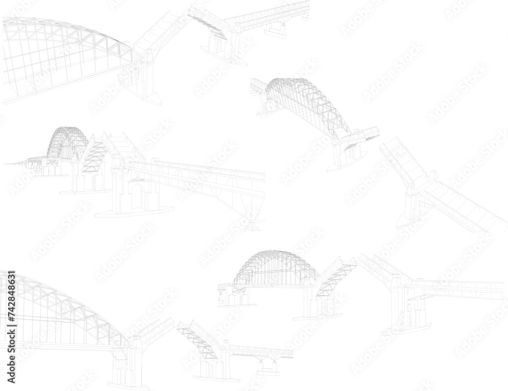 Vector sketch illustration of a broken bridge construction design for ship passage