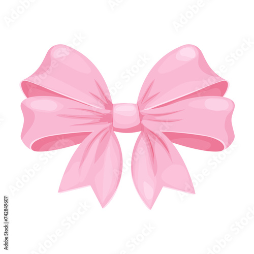 Pink bow coquette y2k aesthetic ribbon, elegant accessory, pastel tie isolated on white background. Lovely satin knot.
