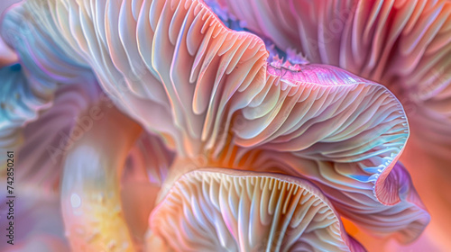 Surreal Mushroom Texture With Abstract Patterns, Blending Vibrant and Pastel Colors. Enchanting Abstract Mushroom Texture