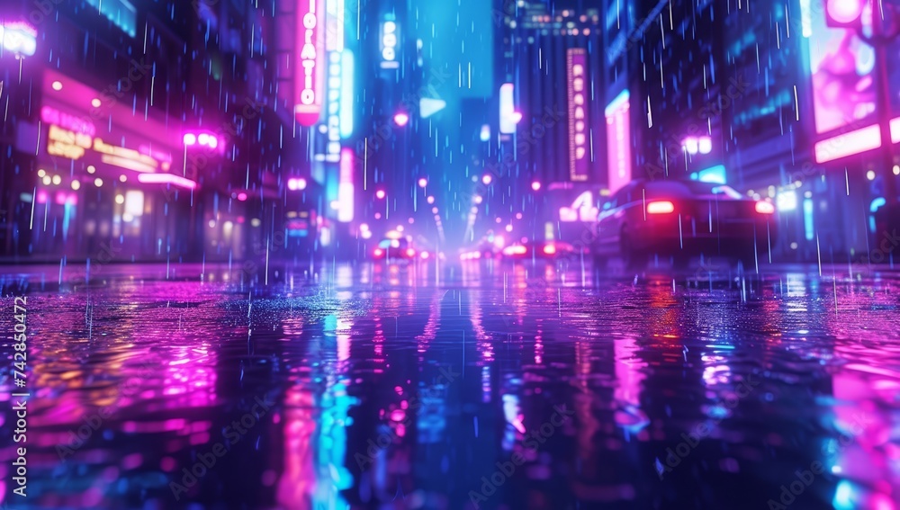 a neon lit night street