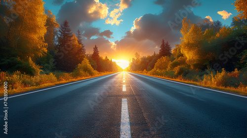 Highway in the sunset background
