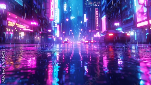 a neon lit night street © Photo And Art Panda