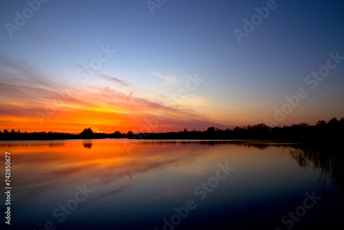 Sunset in the twilight and a beautiful blue sky