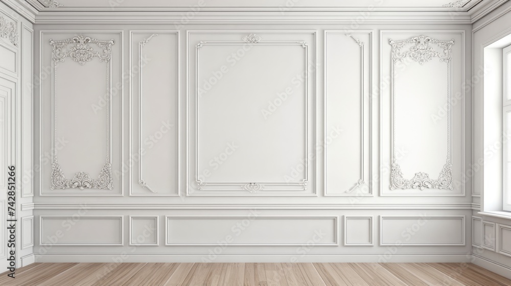 Three-Dimensional Wall Panel Design for Modern Classic Apartment Interior with Molding and Wooden
