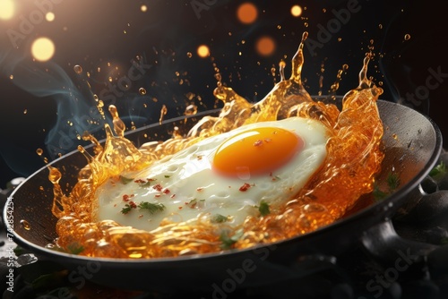  eggs in a frying pan with splashes of oil