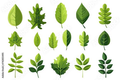 flat gradient icon set of leaves green color theme